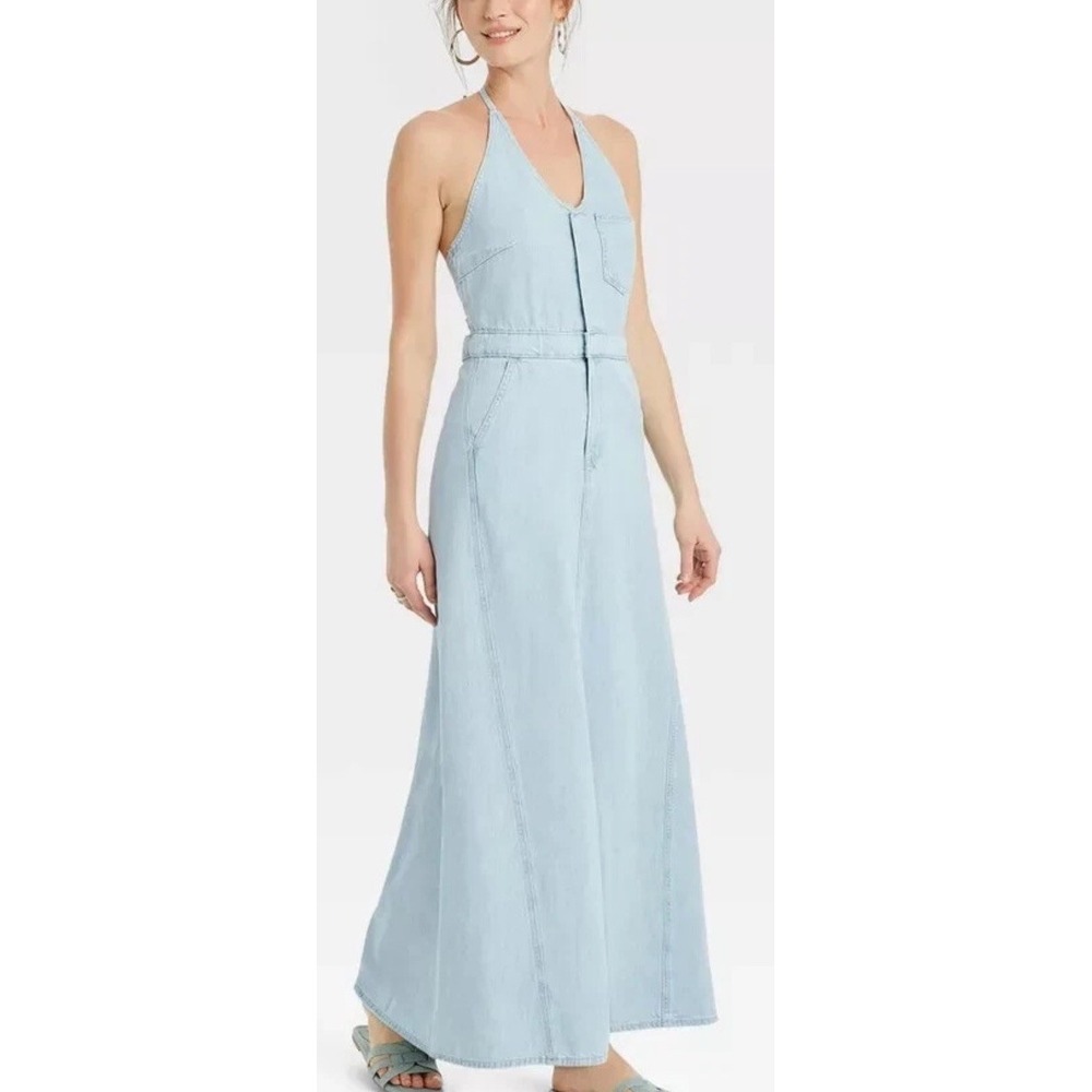 Universal Thread Denim Halter Maxi Dress Sz 6 Cottagecore Western Cowgirl Boho